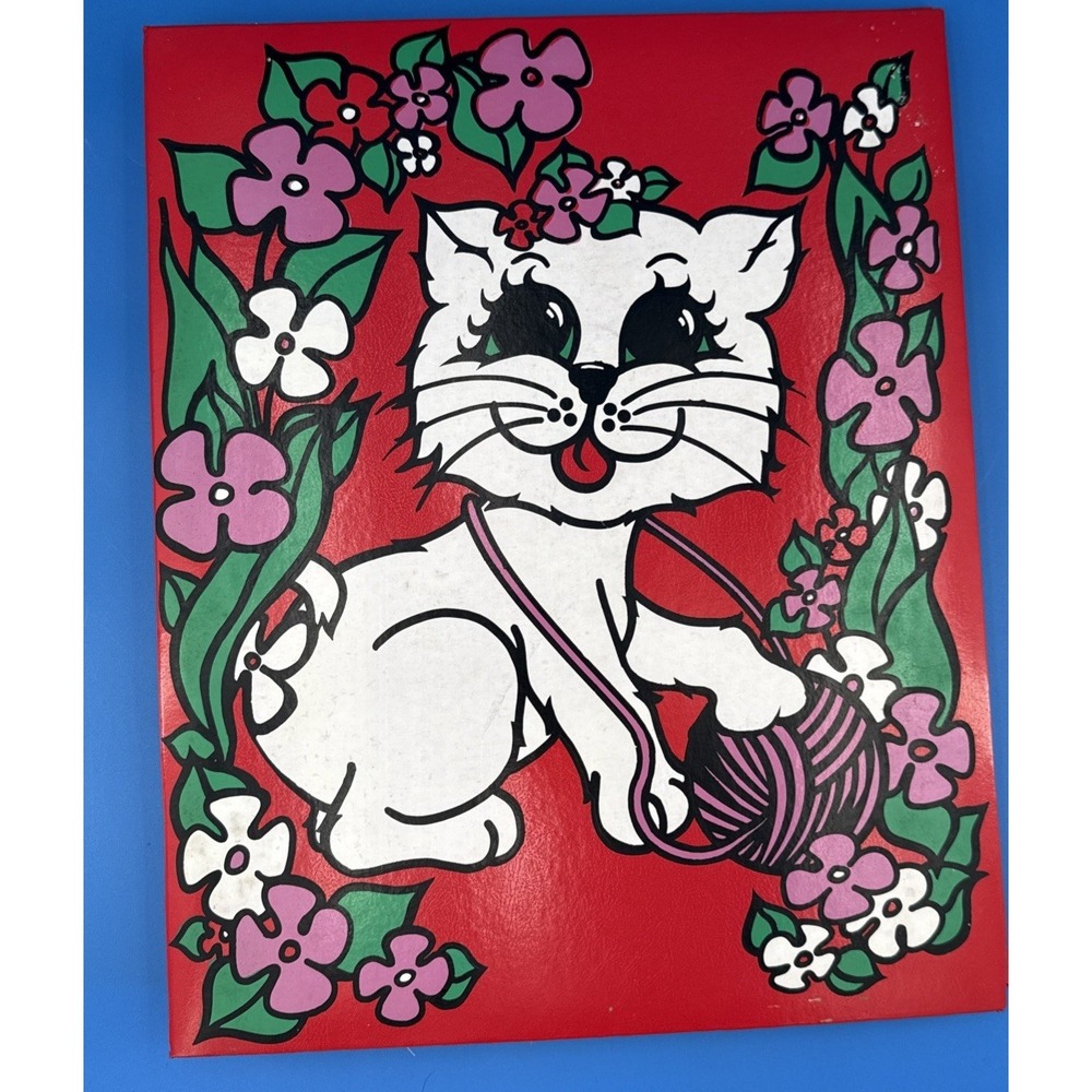 Vtg 1970's Red Wilco Scrapbook White Kitty Cat Flowers Large